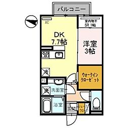 ファミール中之島 2階1DKの間取り
