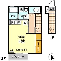 ハウス三生 2階ワンルームの間取り