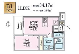 アイルグランデ赤羽 2階1LDKの間取り