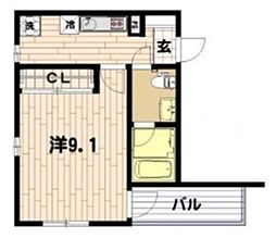 アール・デ・ココ東向島 1階1Kの間取り
