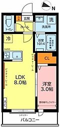 ガーデンヒルズ宮原 1LDKの間取図画像