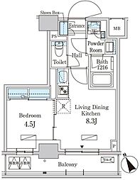 パークアクシス日本橋茅場町ステーションゲート 1LDKの間取図画像