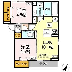 D-ROOM平山5丁目 1階2LDKの間取り