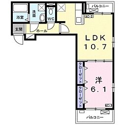 スプリングアイ 1LDKの間取図画像