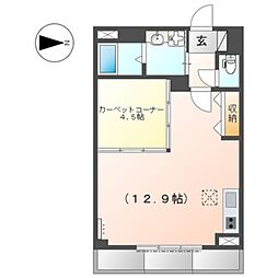 プリオール紀伊 1階ワンルームの間取り