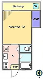 クレストハイツ 2階1Kの間取り