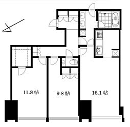 ラ・トゥール新宿グランド 16階2LDKの間取り