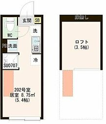 レジデンス・イン初台 2階ワンルームの間取り