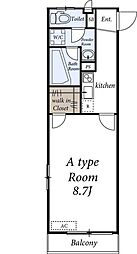 リブリ・クローバー 2階1Kの間取り