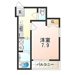 フジパレス住吉公園 2階1Kの間取り