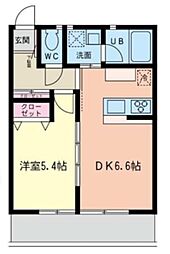 ルナージュ弐番館 2階1DKの間取り