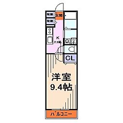 サニーハウスＳＵ 2階1Kの間取り