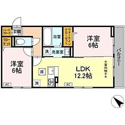 JR青梅線 羽村駅 徒歩5分の賃貸アパート 1階2LDKの間取り