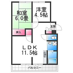 アーバンライフ石橋 2階2LDKの間取り