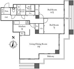 リバーシティ21イーストタワーズ10棟 6階2LDKの間取り