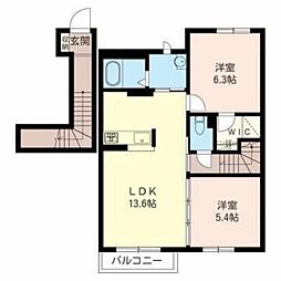 チャ・ベーネIII 2階2LDKの間取り