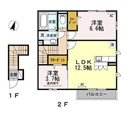 グランアルブル石神井公園 2階2LDKの間取り