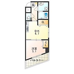 クリア天王寺東 1DKの間取図画像