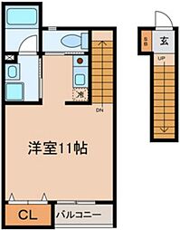 ウィッシュハイツII 2階ワンルームの間取り