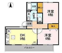 JR横浜線 橋本駅 徒歩15分の賃貸アパート 1階2DKの間取り