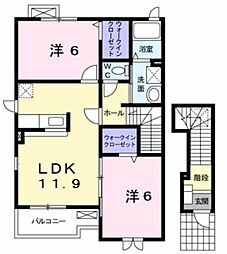 プレパルク南平野B 2LDKの間取図画像
