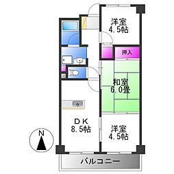 エルベ平野 3DKの間取図画像