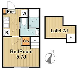 多摩都市モノレール 大塚・帝京大学駅 徒歩7分の賃貸アパート 2階1Kの間取り