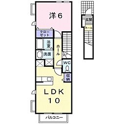 南海線 紀ノ川駅 徒歩10分の賃貸アパート 2階1LDKの間取り