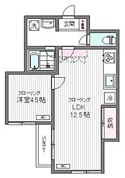 コートIIトリイ 2階1LDKの間取り