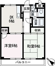 ロイヤルハイツ茂木 2DKの間取図画像