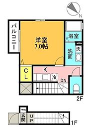 リヴェール 2階1Kの間取り