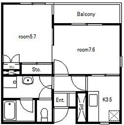 ビラ・アイオイ 2階2Kの間取り