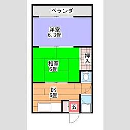 マンション源 2DKの間取図画像
