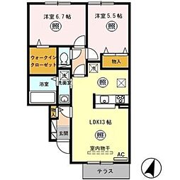 グリーンスクエアA 1階2LDKの間取り