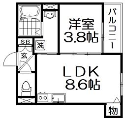 枚方市牧野本町1丁目アパート 1LDKの間取図画像
