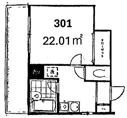 モンターニュ目黒 3階1Kの間取り