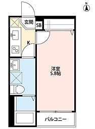 ミライオ板橋 2階1Kの間取り