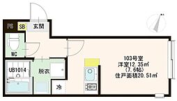 トレフェリクス東十条 1Kの間取図画像