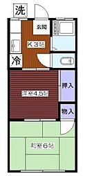コーポアオイ 1階2Kの間取り