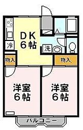 メゾン・カマラード 2階2DKの間取り