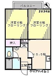クリアハイムI 2階2Kの間取り