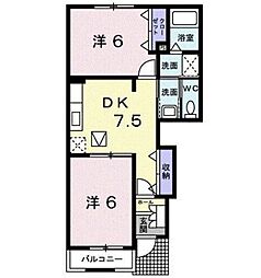 ミーテ メゾン 1階2DKの間取り