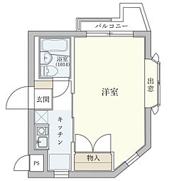 フラックス 3階1Kの間取り