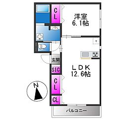 ハイムメゾン平野東 1LDKの間取図画像