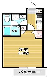 プレゾン ア トワVI 2階1Kの間取り