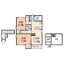 カーサ　それいゆA棟 2階2LDKの間取り