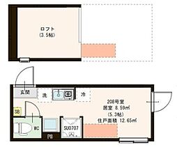 Ｐａｒｋ Ｔｅｒｒａｃｅ 富士見台 2階ワンルームの間取り