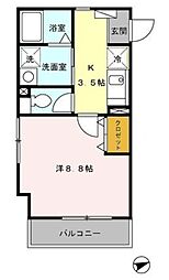 ルミエール協進 2階1Kの間取り