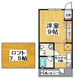 ＭＥＥＲ　ＨＯＵＳ 2階ワンルームの間取り