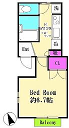 フレンドリーコート 2階1Kの間取り